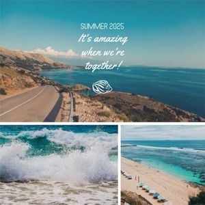 sea, beach, coach, Blue Summer Ocean Collage Instagram Post (Square) Template
