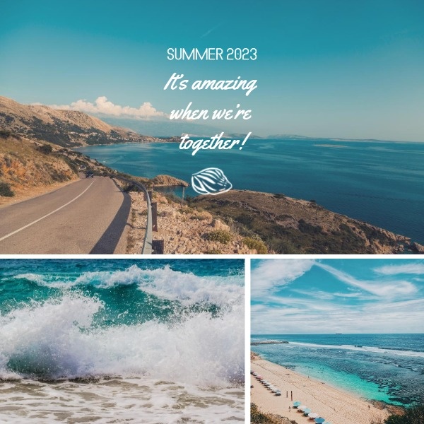 蓝色夏季海洋拼贴画 Instagram帖子
