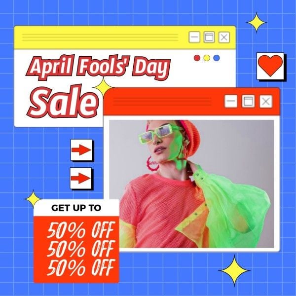 april fools' day, celebration, festival, Blue Playful Illustrated April Fools' Sale Instagram Post Template