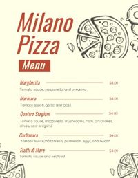 米兰披萨菜单 英文菜单