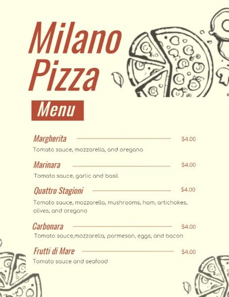 restaurant, food, offer, Milano Pizza Menu Menu Template