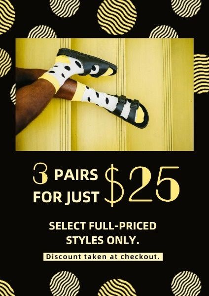 pairs, fashion, beauty, Black And Yellow Polka Dots Socks Sale Poster Template