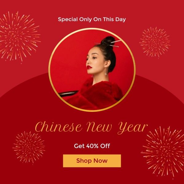 promotion, new year promotion, festival, Red Photo Chinese New Year Sale Instagram Post Template