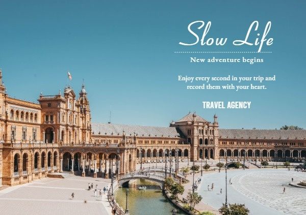 travel, trip, summer, Blue Slow Life Postcard Template