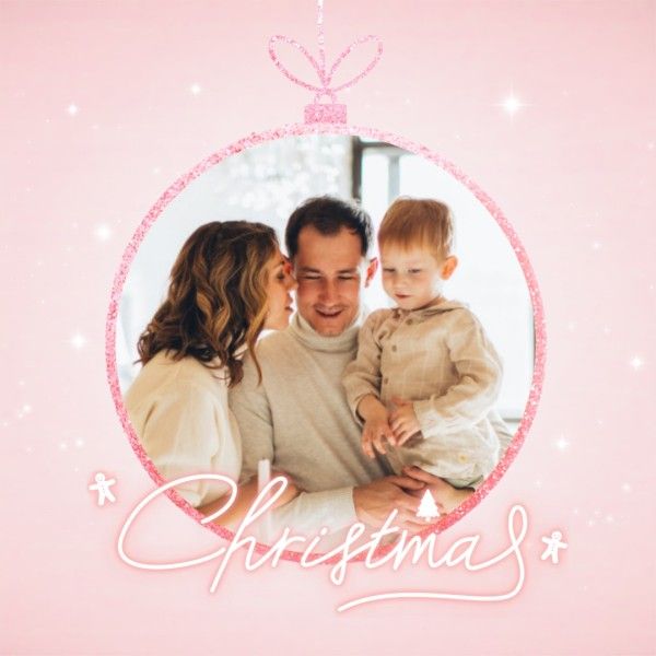 holiday, celebration, christmas ball, Pink Background Family Photo Christmas Greeting Instagram Post Template