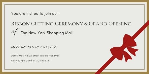 ceremony, opening, shopping mall, Simple Paper Ribbon Cutting Invitation Twitter Post Template