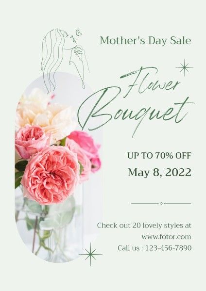 flower bouquet, flower, flowers, Pale Mint Green Bouquet Illustration Mother's Day Sale Poster Template