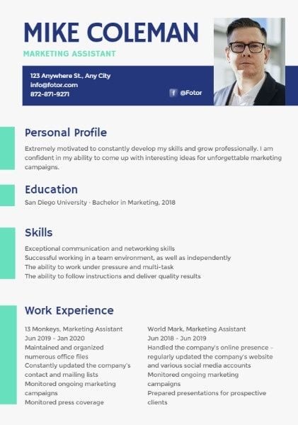 manager, firm, office, Marketing Assistant White Simple Resume Template
