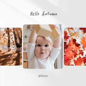fall, season, greeting, White Minimalist Background Autumn Photo Collage Instagram Post (Square) Template