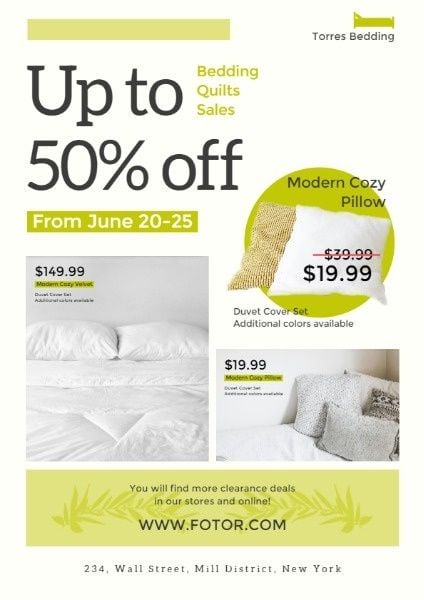 living, house, promtion, White And Green Bedding Homeware Sale Flyer Template