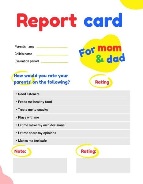 Parent Report Card Report Card