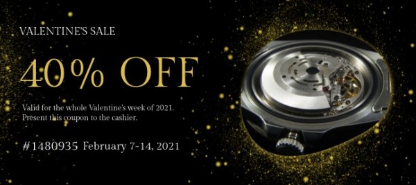 Chèque-cadeau de vente de Saint-Valentin en or noir