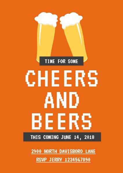 party, event, parties, Cheers and Beers Orange  Invitation Template