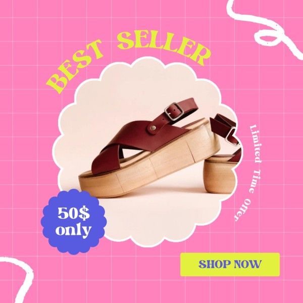 promotion, best seller, product, Pink Modern Shoes Sale Instagram Post Template