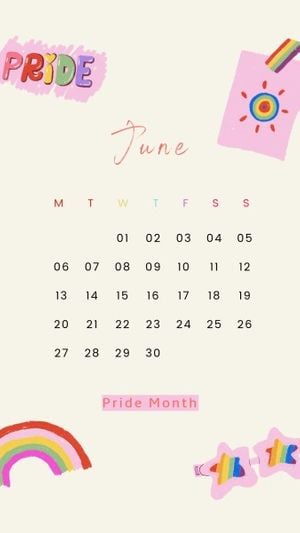 june, lgbt, lgbtq, Soft Yellow Cartoon Pride Month Calendar Instagram Story Template