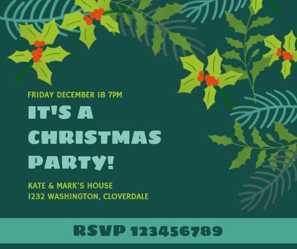 festival, holiday, celebrate, Green Christmas Party Invitation Facebook Post Template