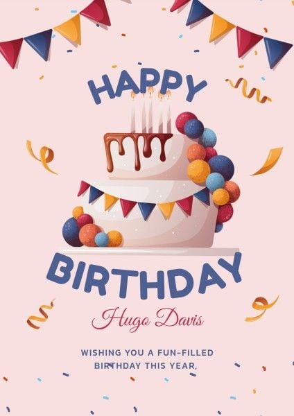 cake, happy birthday, greeting, Pink Illustration Birthday Celebration Poster Template