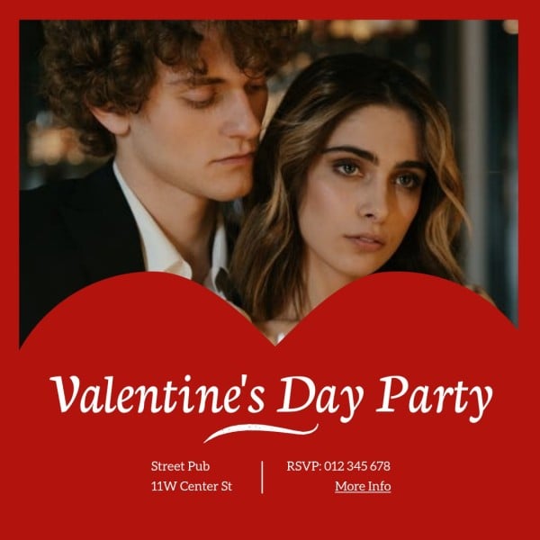 Couple Red Valentine's Day Party Collage Photo Collage (Square) Template
