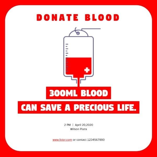 donation, save, charity, Donate Blood  Instagram Post Template