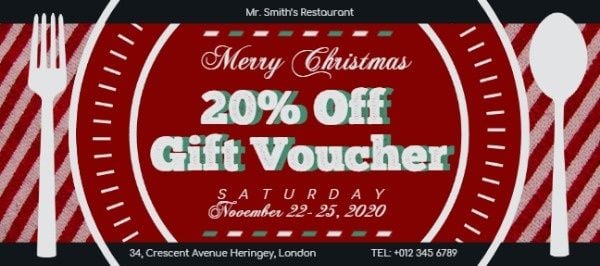 sale, discount, buffet, Red Restaurant Christmas Dinner Voucher Gift Certificate Template
