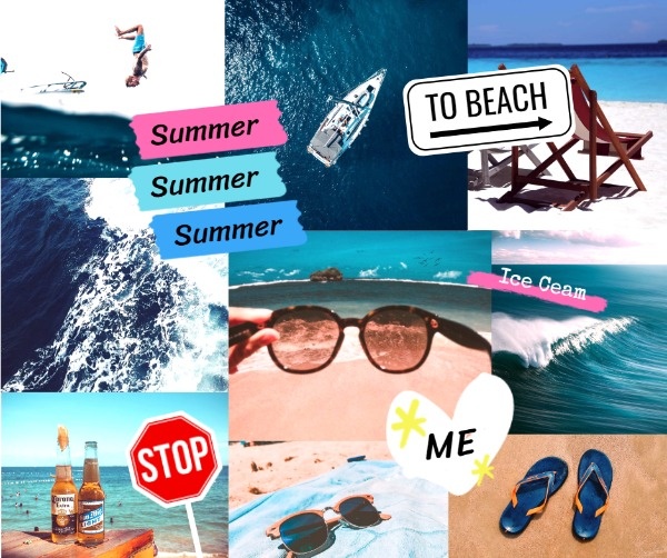 海滩暑假拼贴画 Facebook帖子
