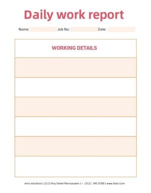 work report, working, task, White And Orange Simple Basic Work Daily Report Template
