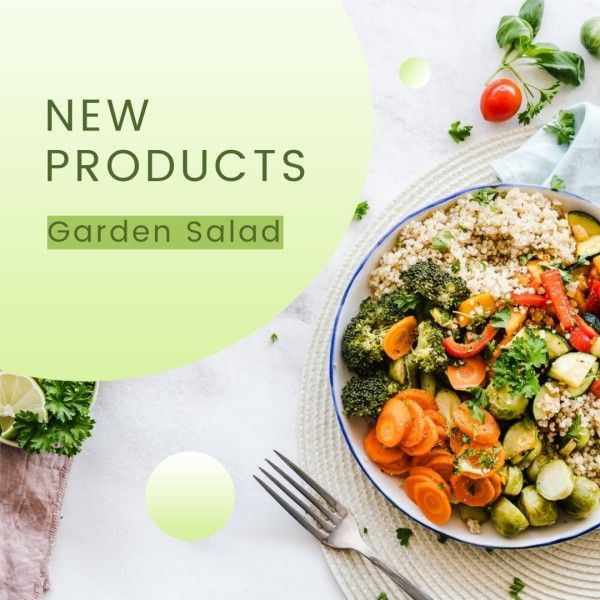 food, organic food, branding, Green New Product Garden Salad  Instagram Post Template