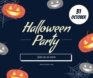 horror, spooky, fun, Blue Pumpkin Halloween Party Facebook Post Template