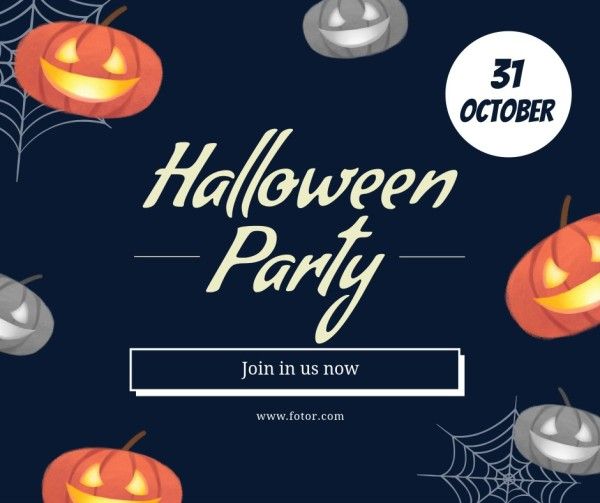 horror, spooky, fun, Blue Pumpkin Halloween Party Facebook Post Template