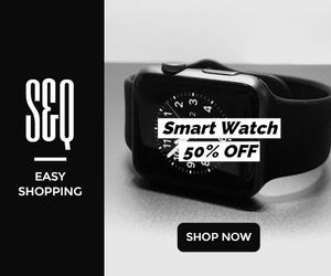 shopping, discount, gadget, Online Sale Black Smart Watch Banner Ads Large Rectangle Template