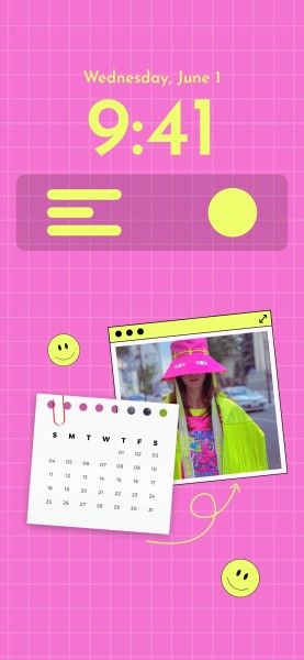 lock screen, ios16, illustration, Pink Playful Calendar Photo Collage Phone Wallpaper Template