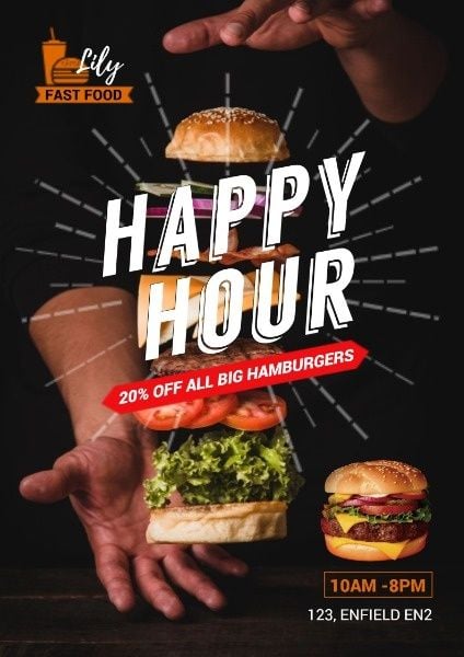 discounts, burgers, fresh, Fast Food Hamburger Discount Poster Template