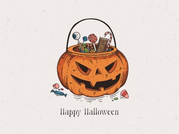 greeting, celebration, hand drawn, Orange Spooky Pumpkin Happy Halloween Card Template