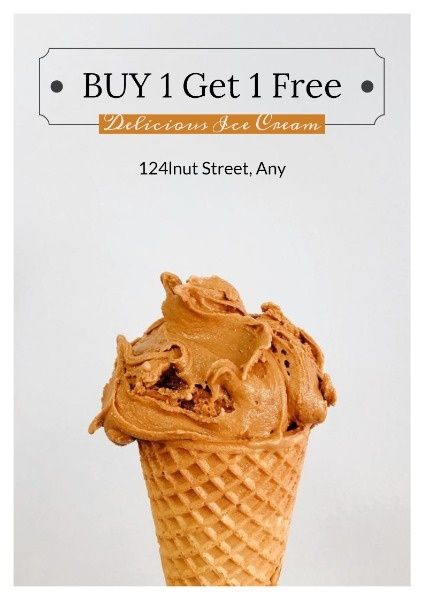 commodity, food, discount, White Ice Cream Buy One Get One Free Sale Poster Template