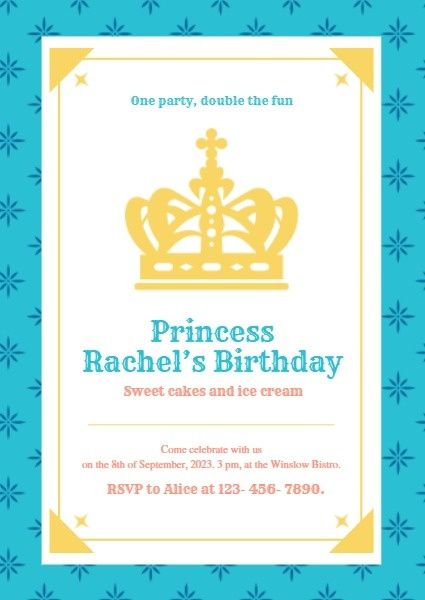 happy birthday, party, events, Blue And White Crown Prince Birthday Invitation Template