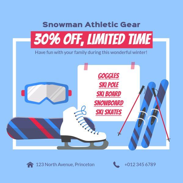sale, promotion, business, Snowman Athletic Gear  Discount Instagram Post Template