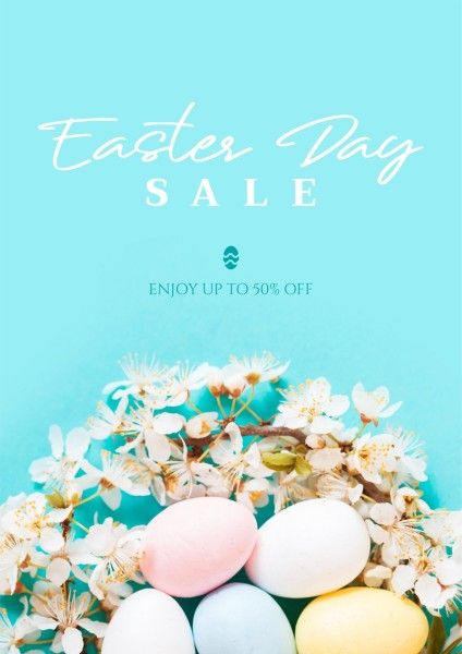 easter day, promo, discount, Blue Minimalist Easter Sale Poster Template