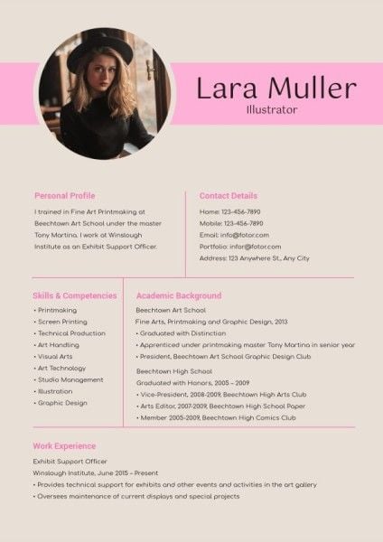 job hunting, business, art, Light Orange And Pink Illustrator CV Resume Template