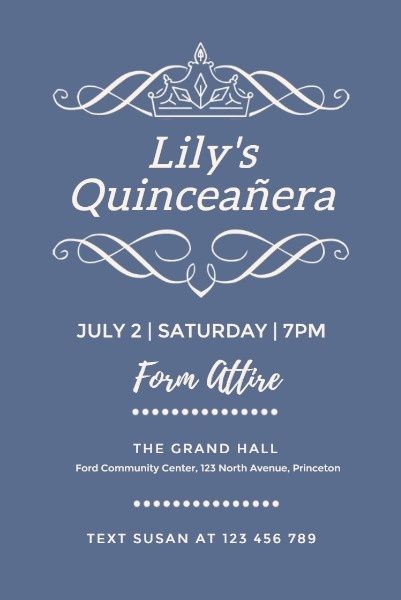 invitation, birthday, adult, Blue Quinceanera Party Pinterest Post Template
