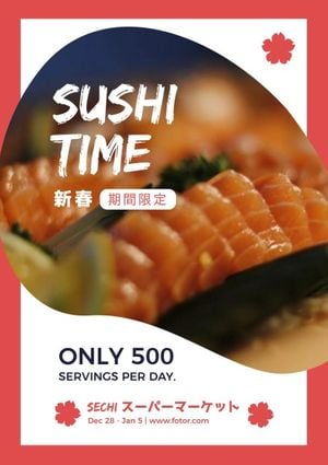 japan, food advertising, advertising, Red Sushi Time Poster Template