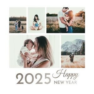 happy new year, family, celebration, White New Year Photo Collage (Square) Template