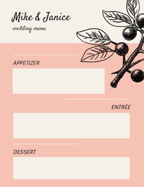 可爱的婚礼 英文菜单