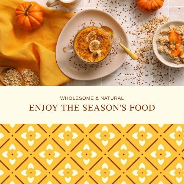 food, season, fall, Yellow Pumpkin Card Autumn Instagram Post Instagram Post Template