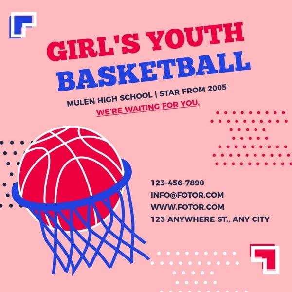 sport, training, youth, Women's Basketball Club School Recruit Instagram Post Template