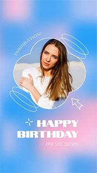 greeting, wishing, celebration, Blue Aesthetic Gradient Birthday Photo Collage Instagram Story Template