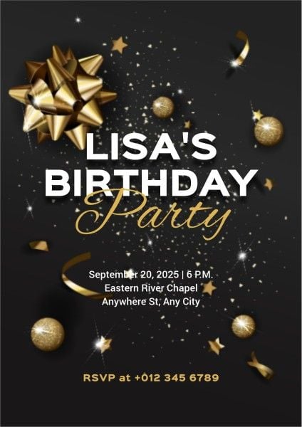 celebration, event, invite, Golden And Black Modern Birthday Party Invitation Poster Template