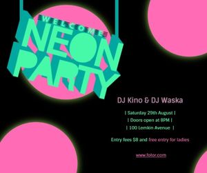 dj, festival, event, Happy Neon Music Party Facebook Post Template