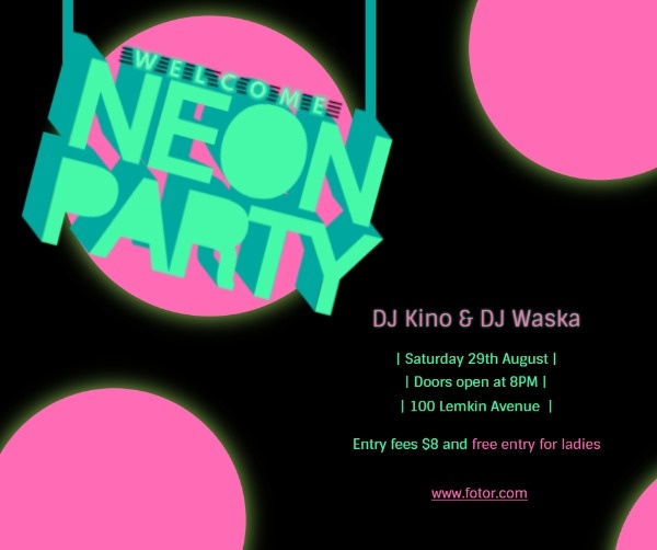 Happy Neon Music Party Facebook Post