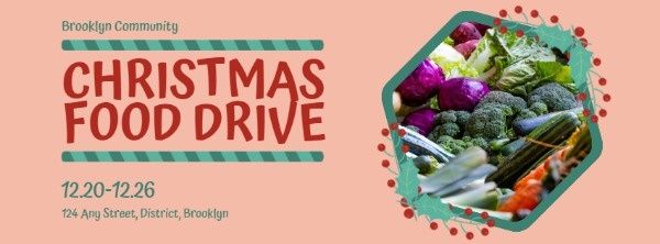 merry christmas, green, volunteer, Pink Christmas Food Drive Banner Facebook Cover Template