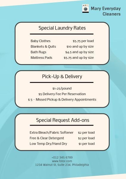 洗衣服务价格表 宣传单